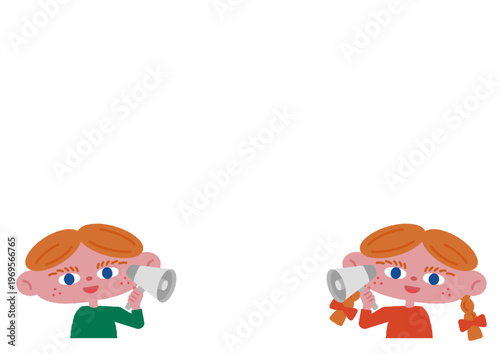 お知らせをする子どもたちのフレーム素材