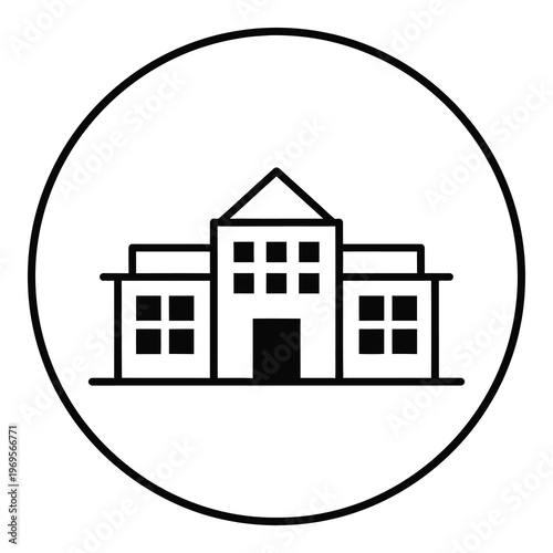 Simple line drawing of a building in a circle  architectural icon design element icon