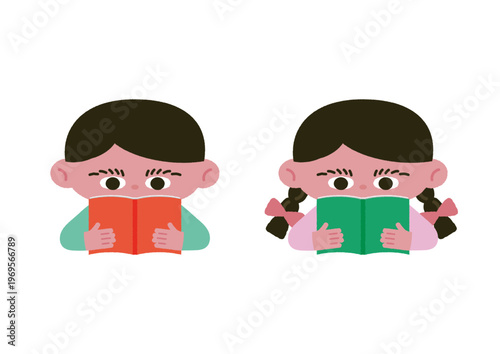 本を読む子どもたちのベクターイラスト素材