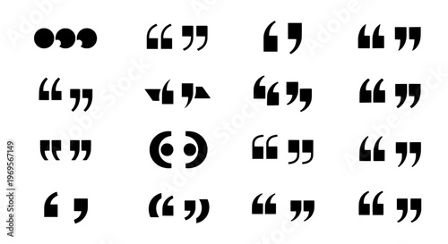 Quotation marks diverse collection with varied styles and forms including typographic and graphic representations