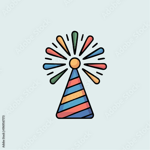 Colorful hand-drawn party popper illustration with stripes
