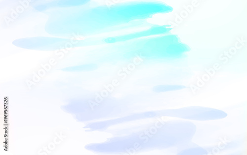 にじむ水彩絵の具のような淡いブルーとミントグリーンが広がる透明感のある抽象背景、ナチュラルで爽やかなデザイン素材