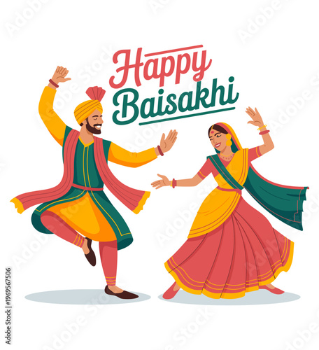 Happy Baisakhi Punjabi Traditional Dance Celebration Illustration, Baisakhi, Vaisakhi Festival, Harvest Festival Punjab