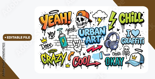 Hand-drawn vector graffiti illustrations. Graffiti cartoons, doodles. Perfect for apparel prints, posters, and stickers.