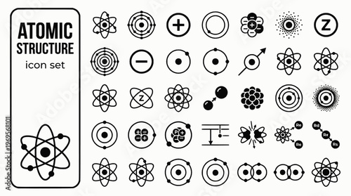 Atomic Structure Bold Line Icons-Bohr Atom Electron Shell Proton Neutron Nucleus Electron Cloud Isotope Ionization-20 Atomic Icon Set Vector - Atomic Structure Icons