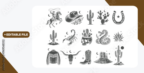 Set of vector Wild West inspired illustrations.