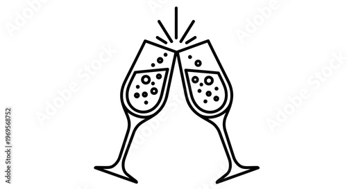 Celebration Toast with Two Champagne Flutes Clinking Together, Bubbles Rising