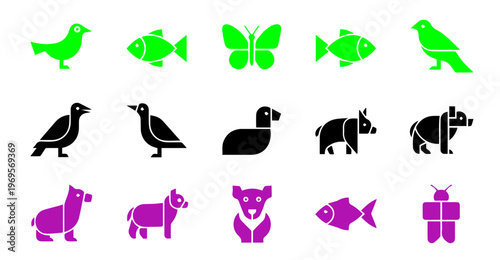Collection of simple animal icons in silhouette style with animal icon