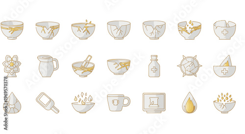 Herbal Remedy Icons Set - Natural Medicine Illustrations for Wellness and Health Concepts Stock Vector Design Elements