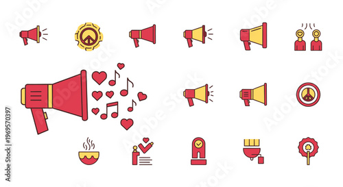 Communication Icons Set Illustration Megaphone Speaker Announcement Graphic Design Vector Symbols Marketing Promotion Business Concepts