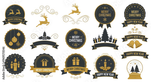 Christmas and New Year Holiday Decorative Elements Collection - Festive Icons