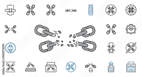 Chain Icon Set Vector Illustration Security Linkage Fastening Connection Symbols Design Elements Graphic Isolated Outline Style