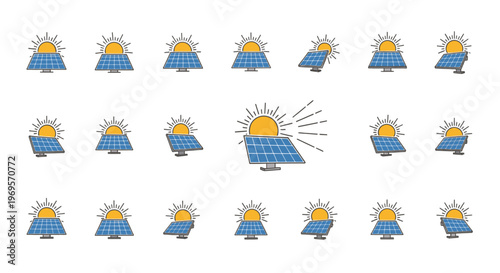 Solar Panel Icons Set Illustration Renewable Energy Sustainable Power Generation Technology Clean Green Environment Vector Design Stock Footage