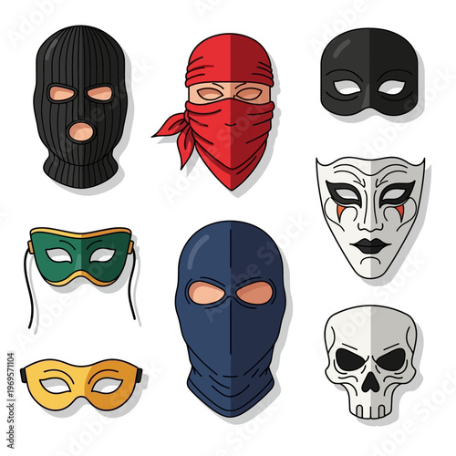 Collection of various face masks.