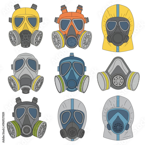 Collection of various gas masks.