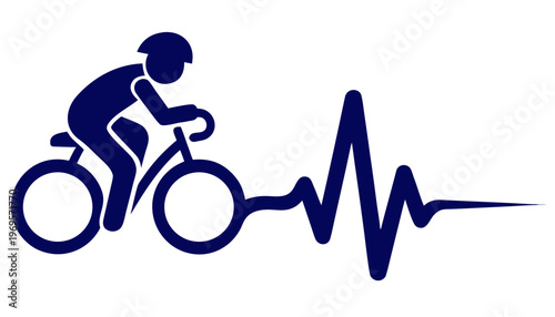 Cyclist riding bike on path with ecg heartbeat line symbolizing fitness and health energetic and dynamic motion