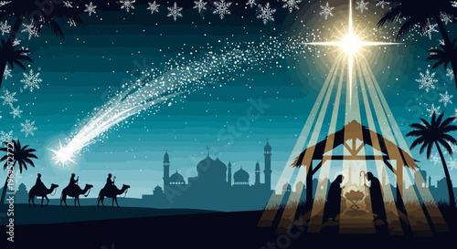Christmas Nativity Scene with Three Wise Men and Star of Bethlehem