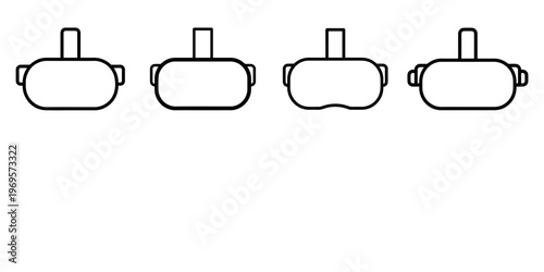 Four black and white line art virtual reality headset icons showing different shapes and styles