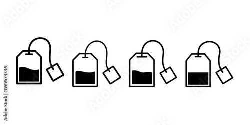 Tea bag icon set. hot beverage vector symbol. tea time linear signs. drink collection. morning caffeine or relaxation illustration