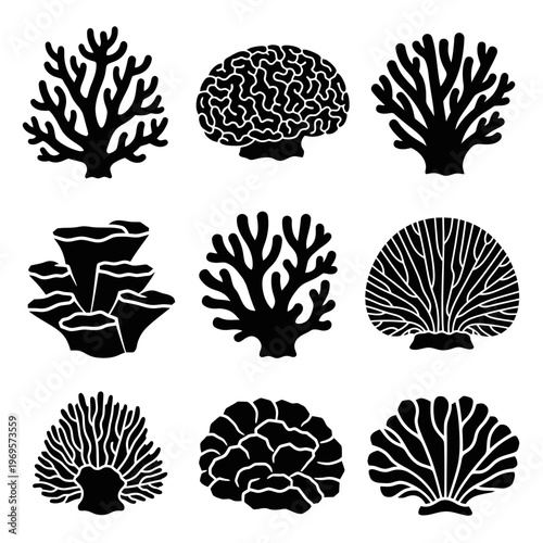 Coral reef silhouettes in various shapes.