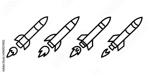 Space rocket launch set with different flame designs for startup business growth concept vector illustration isolated on white background science project