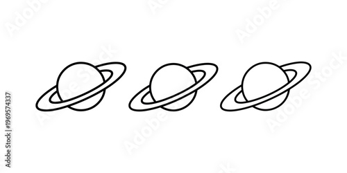 Saturn planet icon set vector illustration. solar system cosmic body simple flat design. outer space outline for astronomy t-shirt design