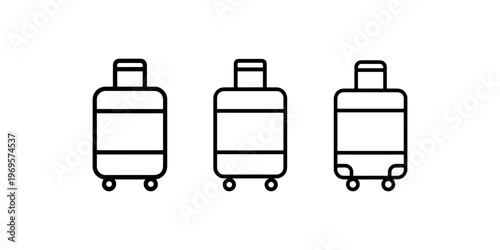 Travel luggage icon set with wheeled suitcases for airport transit and tourism trips isolated on white background for travel apps and vacation websites