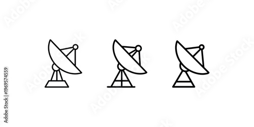 Satellite dish antenna icon set for telecommunication broadcast and global signal reception technology for wireless network communication and astronomy