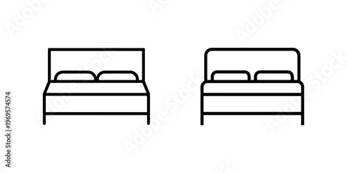 Double bed icon set for hotel bedroom furniture and interior design layout for modern home apartment and guest house accommodation isolated on white bg