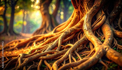Ancient tree roots grow strong anchoring natural beauty deep roots anchor majestic tree revealing nature s strength