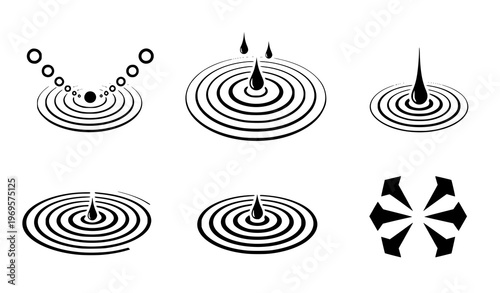 Assorted ribbon banners in black and white with decorative edges graphic