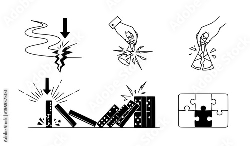 Set of graphic icons representing creative and office supplies like a globe pencil and pitcher