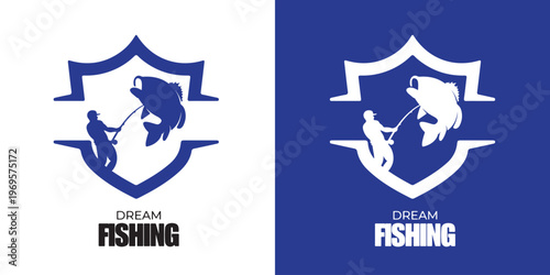 Retro Fisherman Logo Badge Outdoor Adventure Fishing Club Emblem