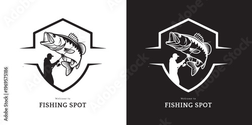 Bass Fishing Logo Design Minimalist Fish Silhouette Vector Icon