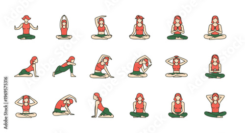 Yoga Poses Illustration Set Guide for Beginners Fitness Workout Routine Sequence Cartoon Style Vector Graphic Design