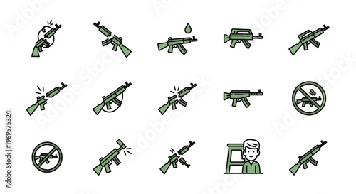 Rifle Icons Set Vector Illustration Gun Weapon Military Security Protection Symbol Design Elements Isolated on White Background