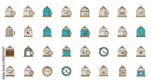 Bird Cages Icon Set Illustration Various Designs and Styles for Graphic Design Projects Vector Image