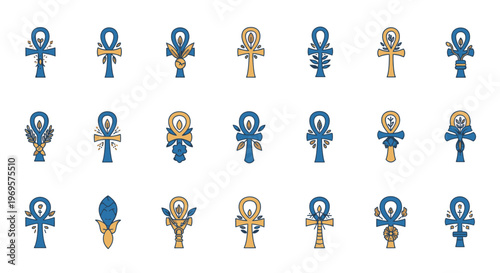 Egyptian Ankh Symbols Set Illustration Ancient Iconography Design Vector Graphics Decorative Artwork Spiritual Motif Cultural Heritage