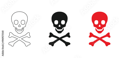 Red and black skull and cross symbol icon – danger and risk warning vector