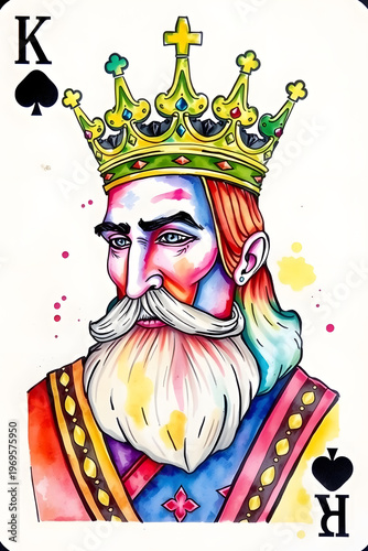 colorful king of spades playing card illustration in watercolor style