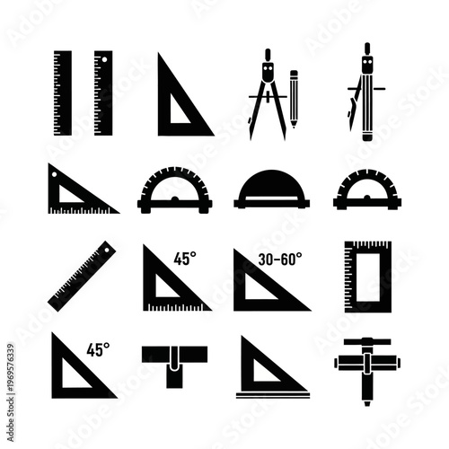 Geometric drawing tools and equipment.