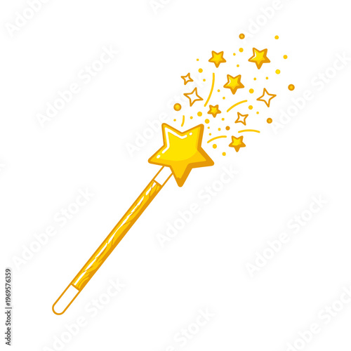 Golden magic wand with sparkles.