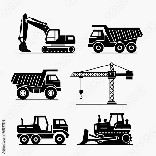 Heavy construction vehicles and equipment.