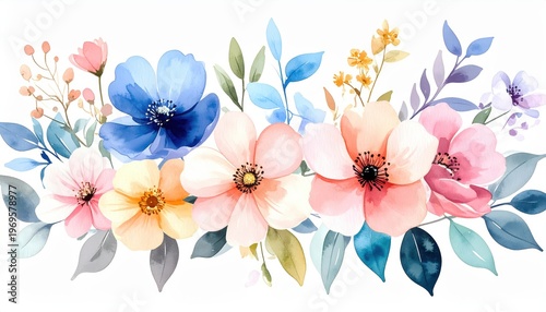 Vibrant watercolor flowers on clean white background exquisite hand painted flower artwork for design needs