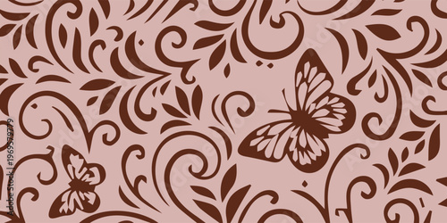 Elegant Butterfly and Floral Swirls Pattern.