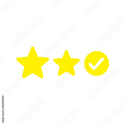 Two stars beside a yellow circle with a checkmark symbol indicates a good rating and positive affirmation of a product or service.