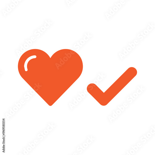 An orange heart symbol is displayed next to an orange checkmark, indicating a successful outcome or a favorable choice.