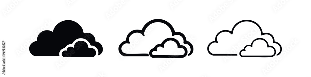 Fototapeta premium Cloud icon set. Weather, sky, and cloud computing symbols in various styles.