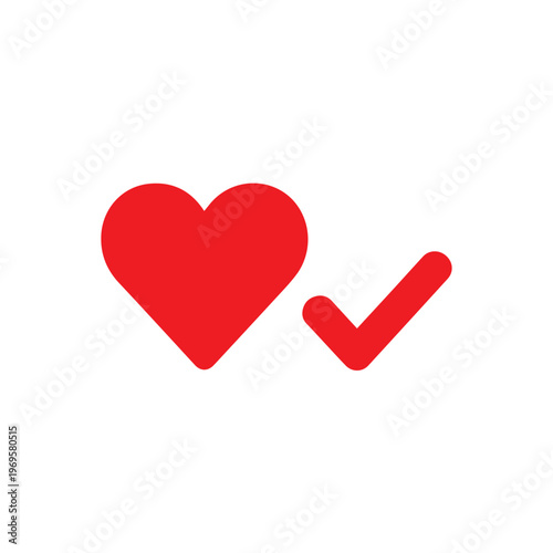 A red heart symbol next to a red checkmark on a white background signifies approval or acceptance.