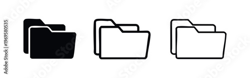 Set of three folder icons in solid, bold outline, and thin outline styles, depicting document organization
